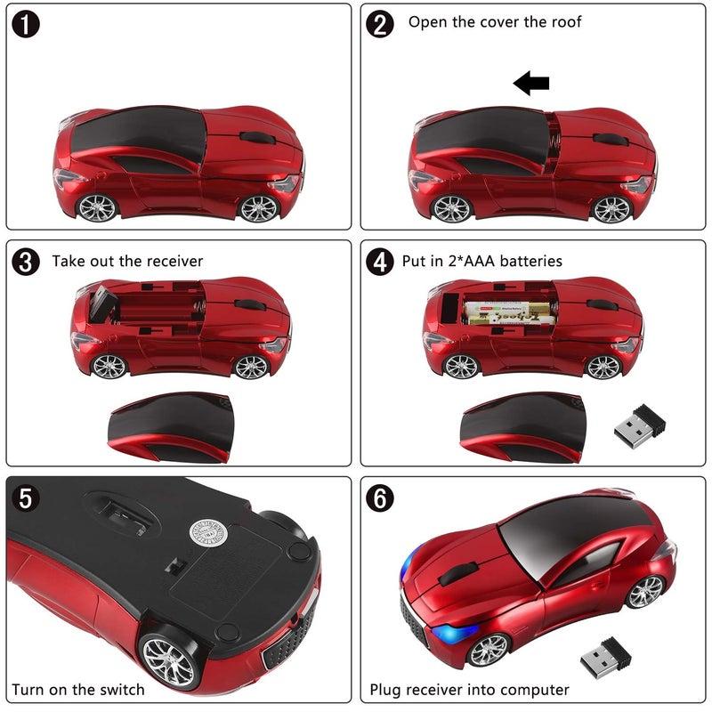 elec Space Cool Sport Car Shape 2.4GHz Wireless Mouse Optical Cordless Mice with USB Receiver for PC Laptop Computer 1600DPI 3 Buttons - Image 4